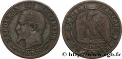 Un centime Napoléon III, tête nue, différent levrette 1855 Lyon F.102/19