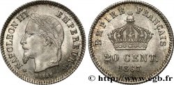 20 centimes Napoléon III, tête laurée, grand module 1867 Strasbourg F.150/2