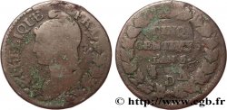 Cinq centimes Dupré, grand module, refrappage du décime 1797 Lyon F.114/7