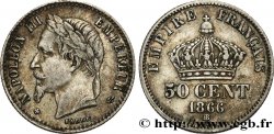 50 centimes Napoléon III, tête laurée 1866 Strasbourg F.188/10