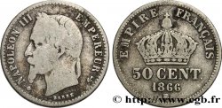 50 centimes Napoléon III, tête laurée 1866 Strasbourg F.188/10