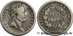 Demi-franc Napoléon Ier tête laurée, République française, buste fort 1808 Toulouse F.177/11 VF30
