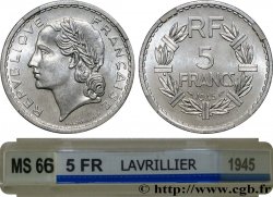 5 francs Lavrillier, aluminium, 9 ouvert 1945  F.339/3