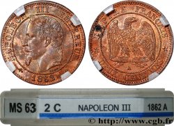 Deux centimes Napoléon III, tête laurée, buste définitif 1862 Paris F.108A/4