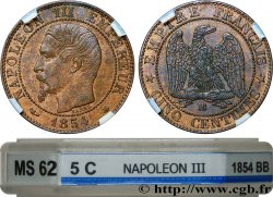 Cinq centimes Napoléon III, tête nue 1854 Strasbourg F.116/10