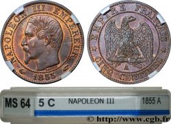 Cinq centimes Napoléon III, tête nue 1855 Paris F.116/17