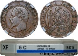Cinq centimes Napoléon III, tête nue 1857 Rouen F.116/38