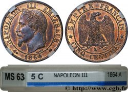 Cinq centimes Napoléon III, tête laurée 1864 Paris F.117/13