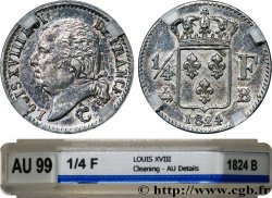 1/4 franc Louis XVIII  1824 Rouen F.163/32