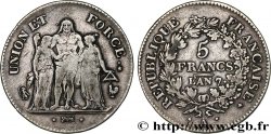 5 francs Union et Force, Union serré, seulement gland extérieur, petite feuille 1799 Paris F.288/99 TB30