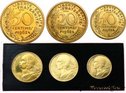 Boîte de trois essais de 50, 20 et 10 centimes Marianne 1962 Paris F.144/1