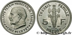 Essai de 5 francs Pétain en maillechort, 2e projet de Bazor 1941 Paris GEM.142 37 MS63