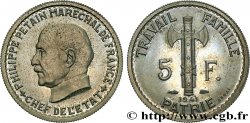 Essai de 5 francs Pétain en cupro-nickel, 3e projet de Bazor 1941 Paris GEM.142 53 MS63