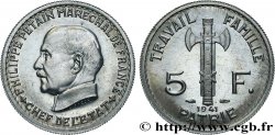 Essai de 5 francs Pétain en aluminium, 3e projet de Bazor (type adopté) 1941 Paris GEM.142 62