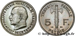 Essai de 5 francs Pétain en fer plaqué nickel, 3e projet de Bazor (type adopté) 1941 Paris GEM.142 60 MS64