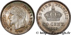 20 centimes Napoléon III, tête laurée, grand module 1867 Strasbourg F.150/2