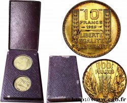 Concours monétaire de 1929, boîte de 2 essais, 100 francs Bazor et 10 francs Turin en bronze-aluminium 1929 Paris GEM.169 3