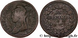 Un décime Dupré, grand module,  refrappage  du 2 décimes 1797 Paris F.128/1 TB+