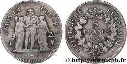 5 francs Union et Force, Union serré, seulement gland extérieur 1797 Perpignan F.288/26