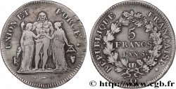 5 francs Union et Force, Union serré, seulement gland extérieur 1797 Perpignan F.288/26 TB+