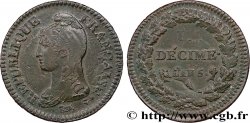 Un décime Dupré, grand module, refrappage du 2 décimes 1797 Paris F.128/1