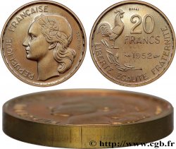 Essai-piéfort au double de 20 francs G. Guiraud, 4 faucilles 1952 Paris GEM.211 EP1 MS65