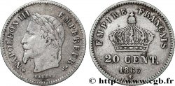 20 centimes Napoléon III, tête laurée, grand module 1867 Strasbourg F.150/2