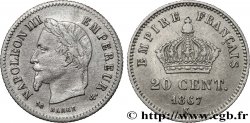 20 centimes Napoléon III, tête laurée, grand module 1867 Bordeaux F.150/3