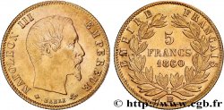 5 francs or Napoléon III, tête nue, grand module, en 60/50, 1860 Strasbourg F.501/12 SUP