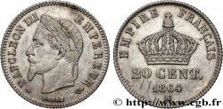 20 centimes Napoléon III, tête laurée, petit module 1864 Strasbourg F.149/2