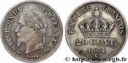 20 centimes Napoléon III, tête laurée, petit module 1864 Bordeaux F.149/3