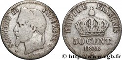 50 centimes Napoléon III, tête laurée 1866 Paris F.188/9 B+