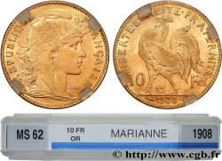 10 francs or Coq 1908 Paris F.509/9