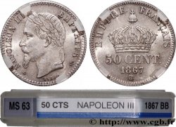 50 centimes Napoléon III, tête laurée 1867 Strasbourg F.188/16