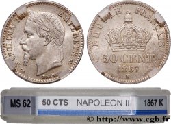 50 centimes Napoléon III, tête laurée 1867 Bordeaux F.188/18