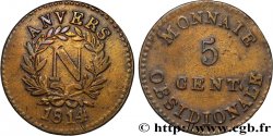 5 cent. Anvers à l’N, frappe de l’arsenal de la marine, en Laiton, Frappe Monnaie 1814 Anvers F.115C/1 var. VF