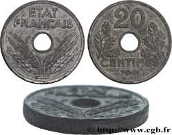 Essai-piéfort de 20 centimes État français 1941 Paris GEM.52 EP XF