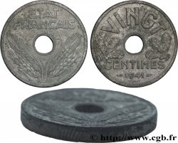 Essai-piéfort de VINGT centimes État français 1941 Paris GEM.51 EP VF