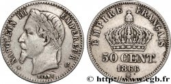 50 centimes Napoléon III, tête laurée 1866 Strasbourg F.188/10