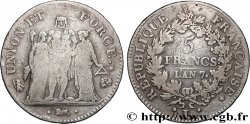 5 francs Union et Force, Union desserré, avec glands intérieurs et gland extérieur, Tranche Fautée hybride 1799 Bayonne F.291/26