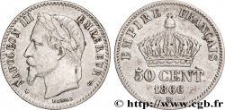50 centimes Napoléon III, tête laurée 1866 Strasbourg F.188/10