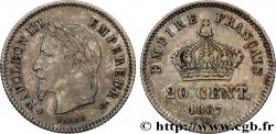 20 centimes Napoléon III, tête laurée, grand module 1867 Strasbourg F.150/2