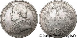 VATICAN ET ÉTATS PONTIFICAUX 5 Lire Pie IX an XXIV 1870 Rome