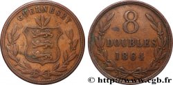 GUERNESEY 8 Doubles armes du baillage de Guernesey 1864 Heaton TB+