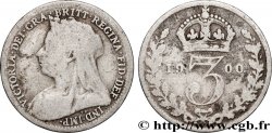 UNITED KINGDOM 3 Pence Victoria buste au voile 1900 Londres