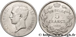 BELGIUM 5 Francs - 1 Belga Albert Ier légende Française 1930 Bruxelles