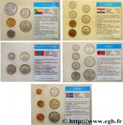 WORLD COINS LOTS Lot de 5 plaquettes de monnaies - Arménie, Comores, Croatie, Islande et Mongolie n.d.