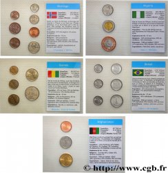 LOTTE DI MONETE DI MONDO Lot de 5 plaquettes de monnaies - Afghanistan, Brésil, Guinée, Nigeria et Norvège n.d.