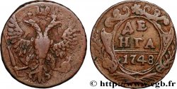 RUSSIA 1 Denga (1/2 Kopeck) aigle bicéphale 1748 Moscou ou Ekaterinbourg