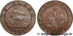 SPAIN 1 Centimo monnayage provisoire “ESPAÑA” assise / lion au bouclier 1870 Oeschger Mesdach & CO